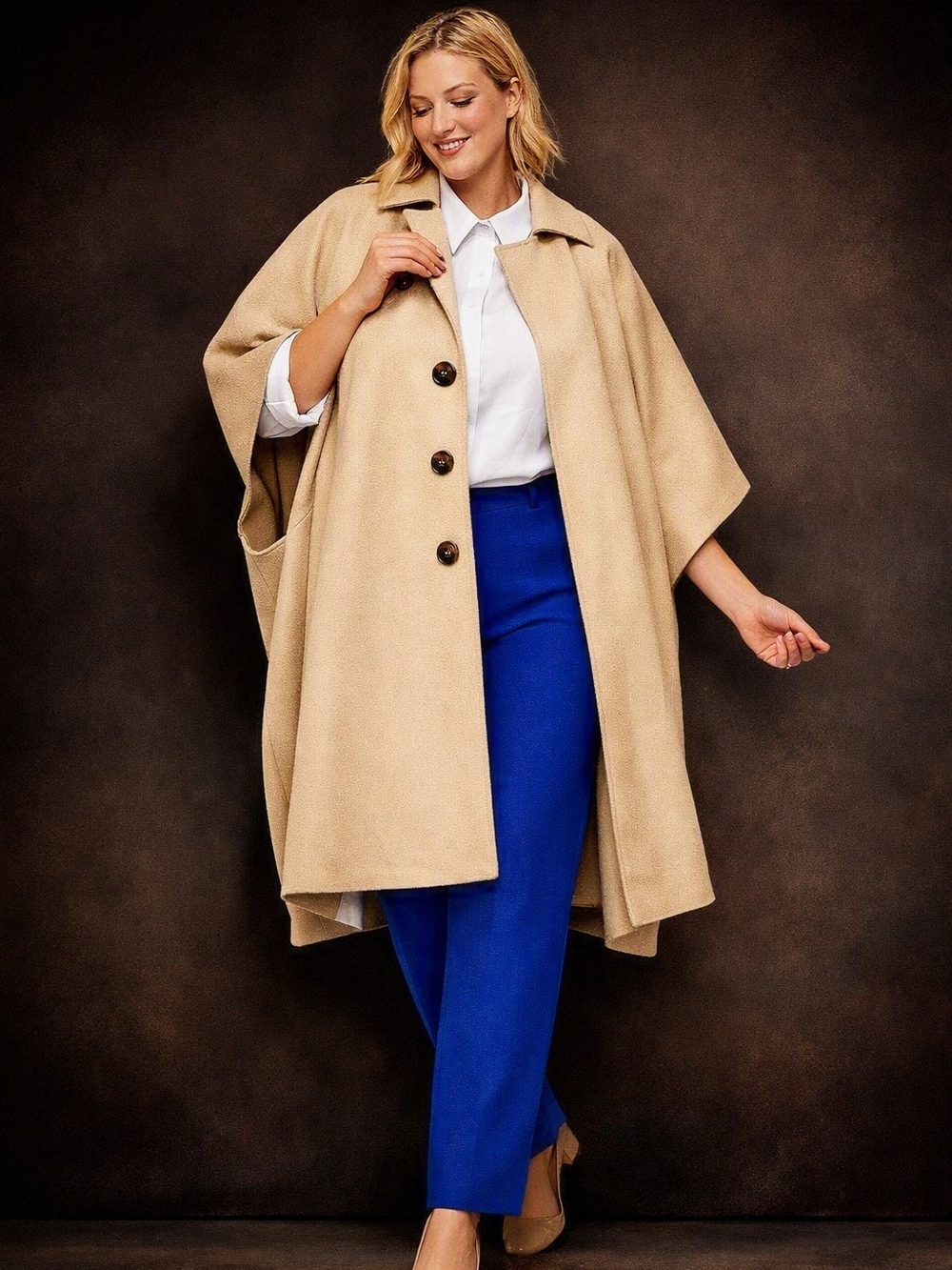 NWT Lane Bryant Khaki Trench Poncho Cape Jacket Overcoat Plus Size 22/24